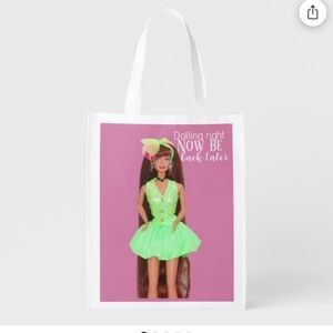 Vintage 1990s Barbie style pink and green tote bag